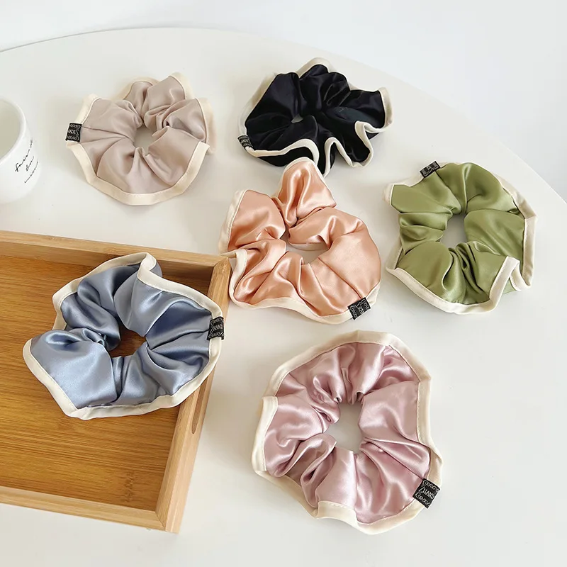 Korean New Style Silk Fabric Hair Ties Simple Solid Color Large Elastic Scrunchies For Women