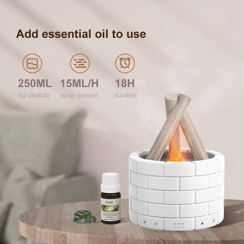 OEM Customized Logo Essential Oil Fire Flame Ultrasonic Humidifier Simulation Flame Light Aroma Diffuser