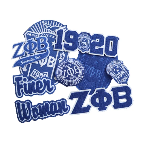 Zeta Phi Beta Chenille Letters Iron-On Patch Set [Blue/White - 4T