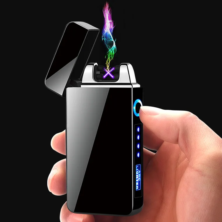 Custom LOGO USB Double Arc Plasma Lighter With LED Power Display Rechargeable Pulse Arc Cigarette Lighter