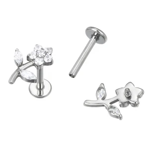 Wholesale Popular Flower Titanium Earrings No-Fade Zircon Stones F136 Titanium Body Piercings Jewelry