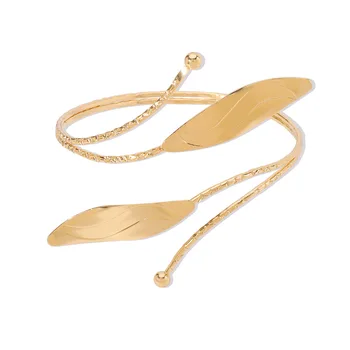 Elegant Leaf Design Bracelet Trendy Gold Leaf Bangle Armlet Adjustable Floral Bracelet For Women