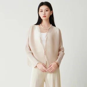 High Quality Women's Fashion Tops Autumn Tassel Cardigan Shirt Wholesale Miyake Pleated T-shirt Free Size