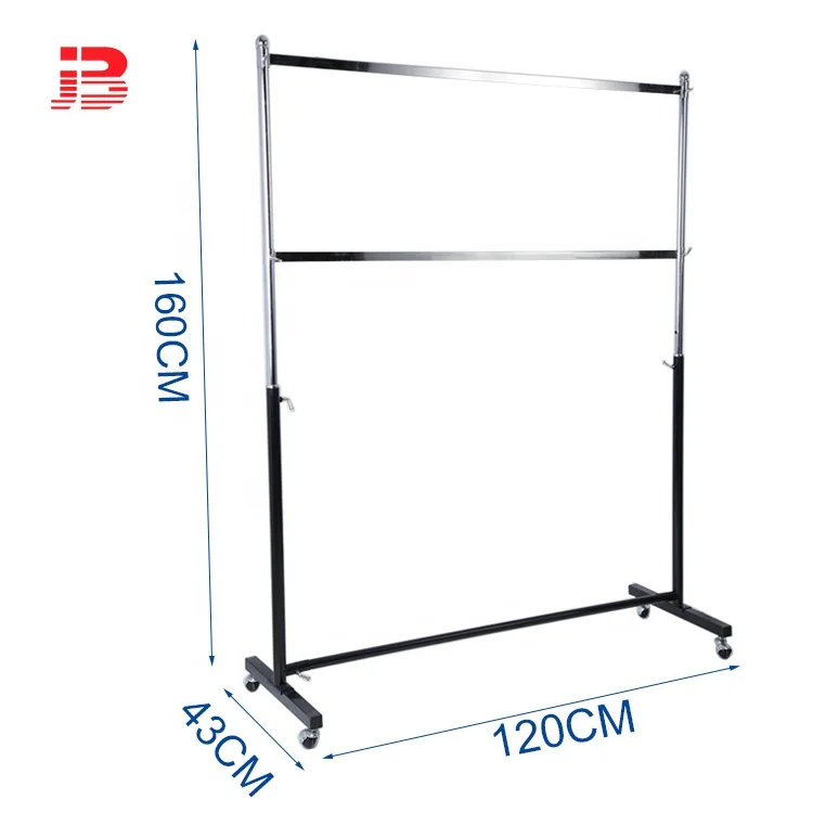 High Quality Chrome Plated Commercial Grade Metal Clothes Rack double bar hanging Display Rack