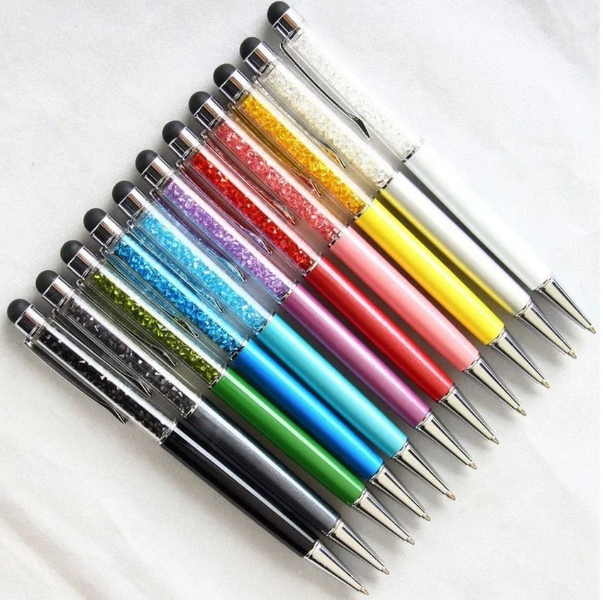 2 in 1 Crystal Pen Diamond Ballpoint Pens Touch Stylus Pencil for iPad iPhone Tablet Smartphone