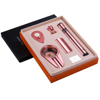CIGARLOONG Wholesale 5 Piece Butane Refillable cigar lighter set Kitchen tool Set With Gift Box cigar accessories set
