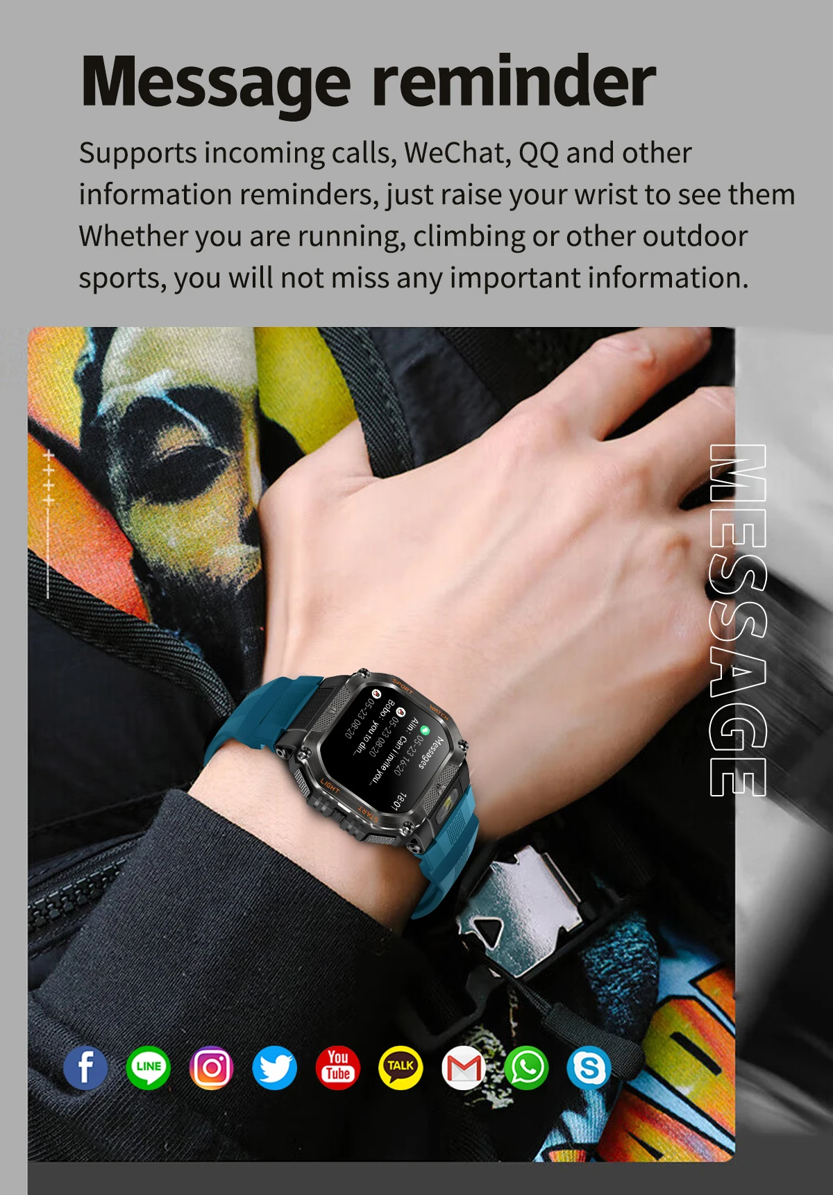 product laudtec men outdoor smart watch led flashlight bt calling voice assistant large screen sports smartwatch wearable device sb004-6