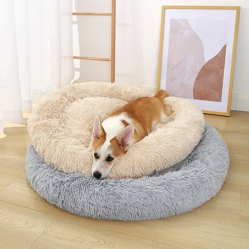 dog kennel plush round deep sleeping warm cat bed pets supplies accessories:dog kennel