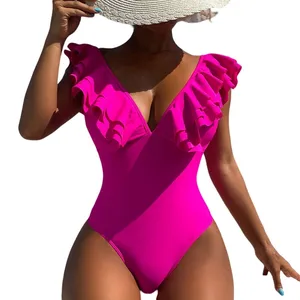 Cikini 2023 New Ruffle Trim One Piece Swimsuit Solid Color Summer Beach Bikini Swimwear Manufacturing Company