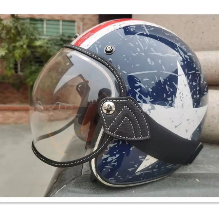 Rookin Motorcycle Anti-Scratch Helmets Lens Retro Bubble Visor Wind Shield Lens Universal for Standard 3-Snap Open Face Helmets 