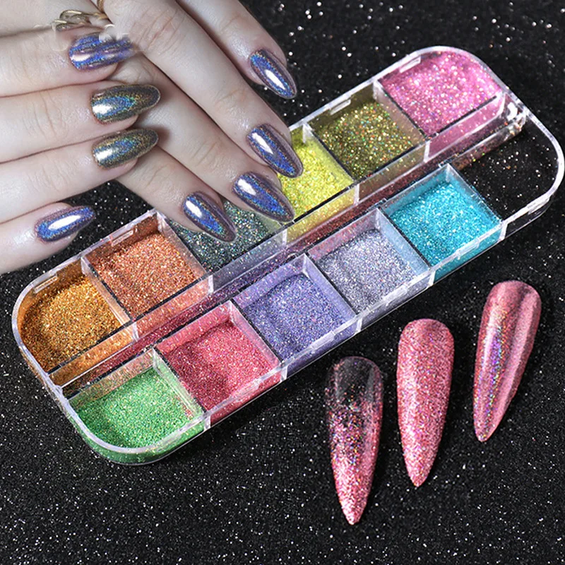 12Colors Holographic Nails Powder Laser Silver Glitter Chrome Nail Powder  DIY Shimmer Gel Polish Flakes for Manicure Pigment - AliExpress