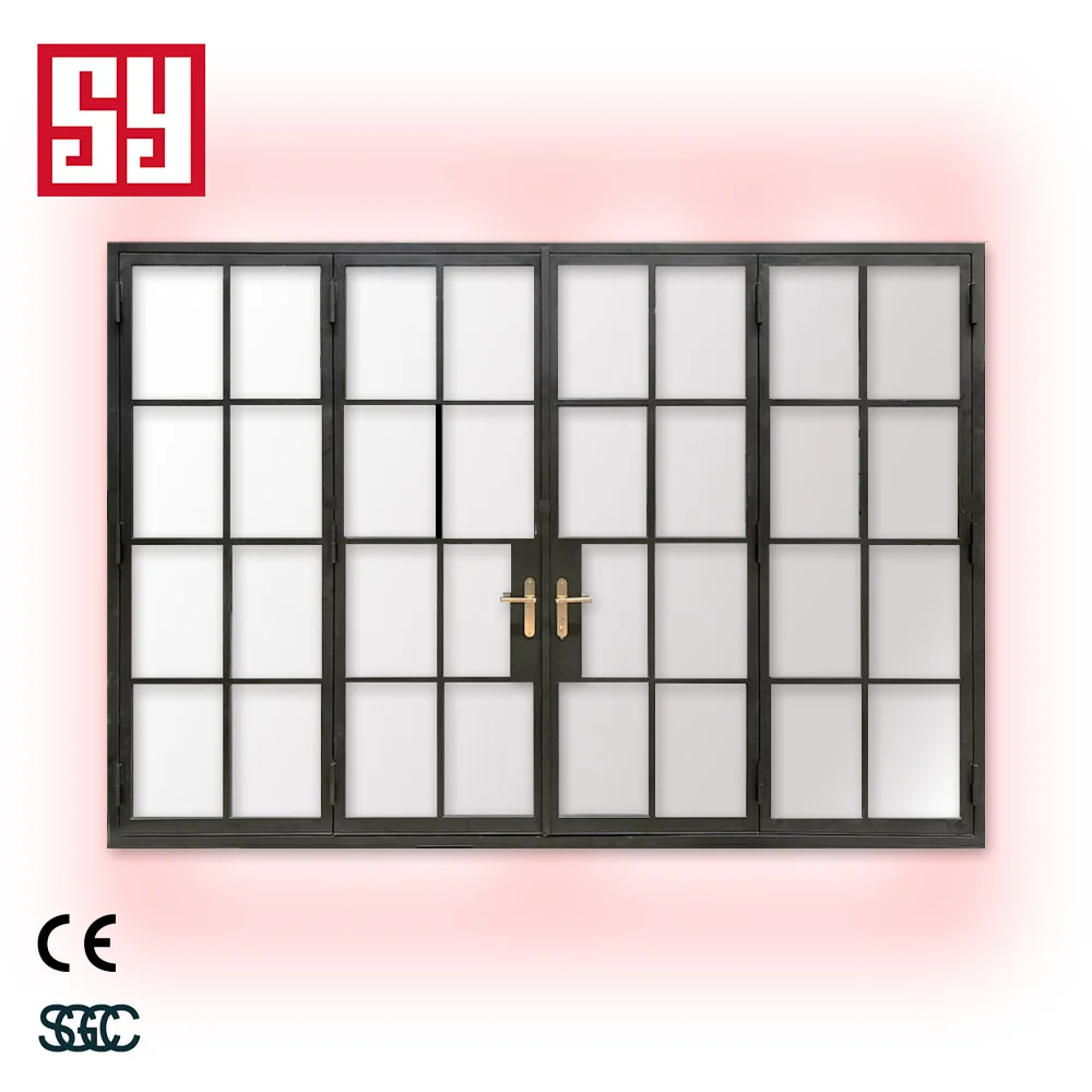 Modern Style Commercial Bifolding Fireproof Soundproof Glass Steel Doors with Finished Surface for Mall Entry Villa Application