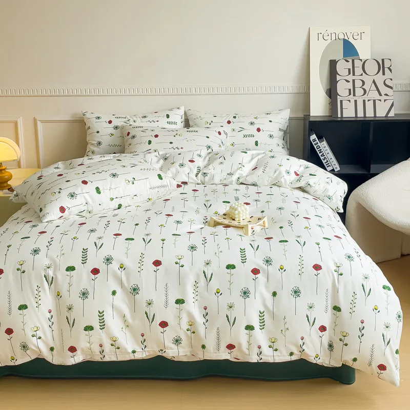 AOYATEX Hot selling Cotton bedding set Duvet cover Three piece set Plants and flowers Print bed set