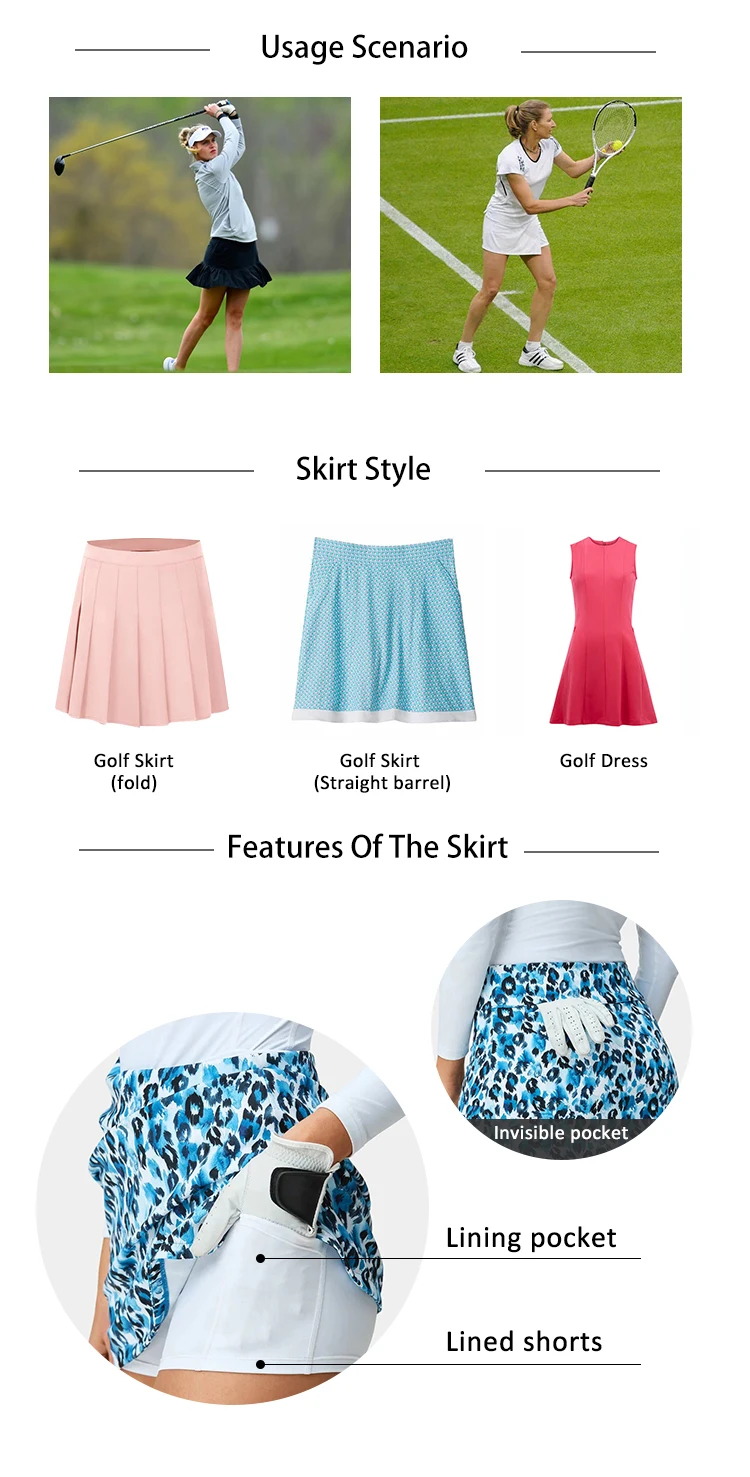 Custom Oem Classic Sporty Golf Skirt Golf Clothes Women Multi Zipper Color Casual Golf Skirts