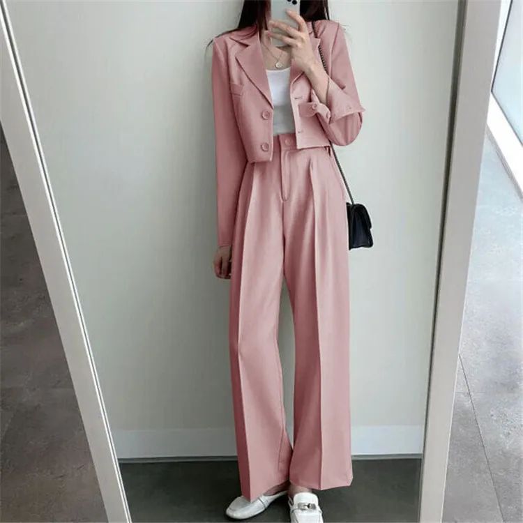 Korean Style Blazers Set 2022 Two Piece Suit High Quality Cropped ...