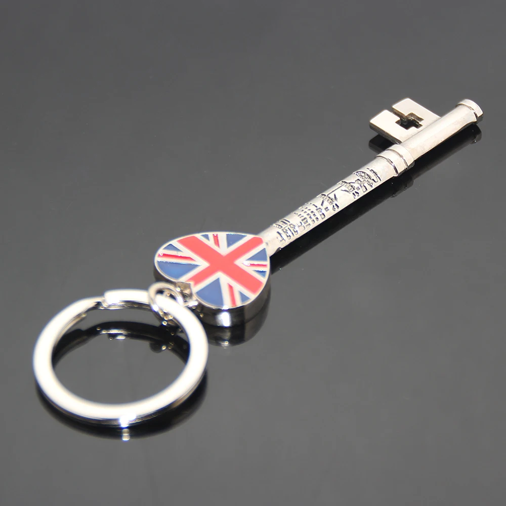 Union Jack Custom Union Flag Heart Key Shaped England Tourist Souvenir Key Ring Enamel Metal London Engraved Key Shape Keychain