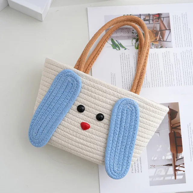 All-Weather Cute Rabbit Colorful Handbag Cotton Rope Woven Mummy Bag with Cute Design Travel & Accompanying Gift