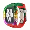 butterfly buckle rainbow gradient case-red and green strap