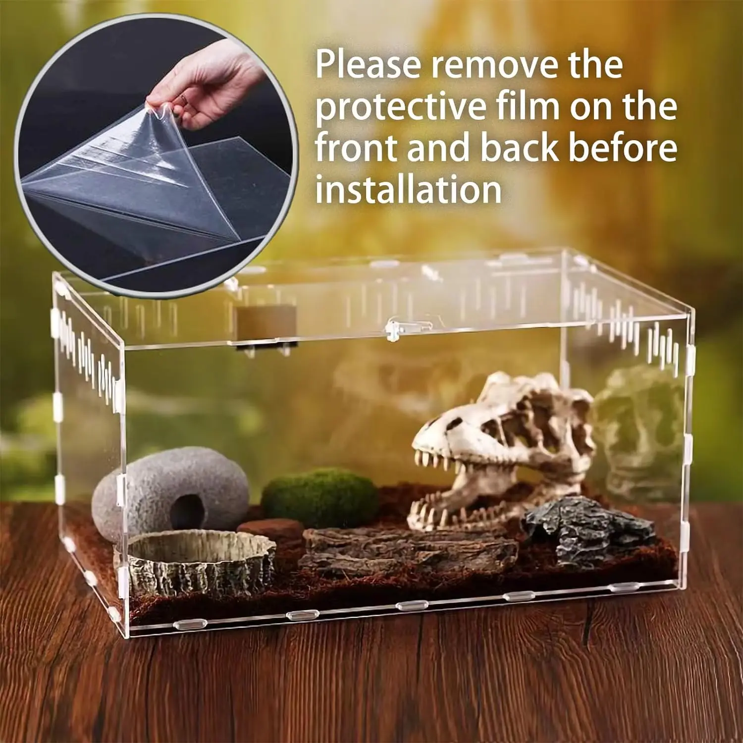 14''x8''x6'' Acrylic Reptile Terrarium Tank Locking Latch Feeding Box Small Ground Dwelling