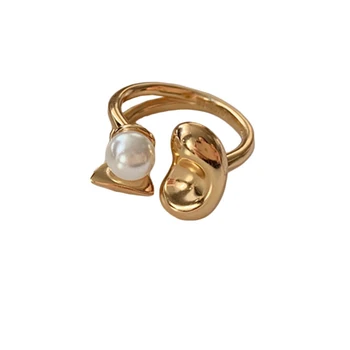 Adjustable Gold Plated Jewelry INS Korean Design Pearl Flower Engagement Finger Ring Girl