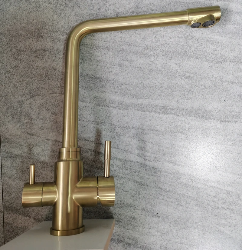 Modern Design 3-Way Stainless Steel Kitchen and Bathroom Sink Faucet Gold Faucets with Three Holes for Hotels