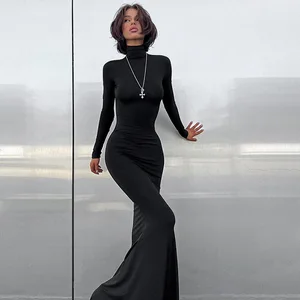 Fall Winter Turtleneck Elegant Long Sleeve Maxi Dress Outfits for Women Casual Fashion Sexy Bodycon Dresses Vestido