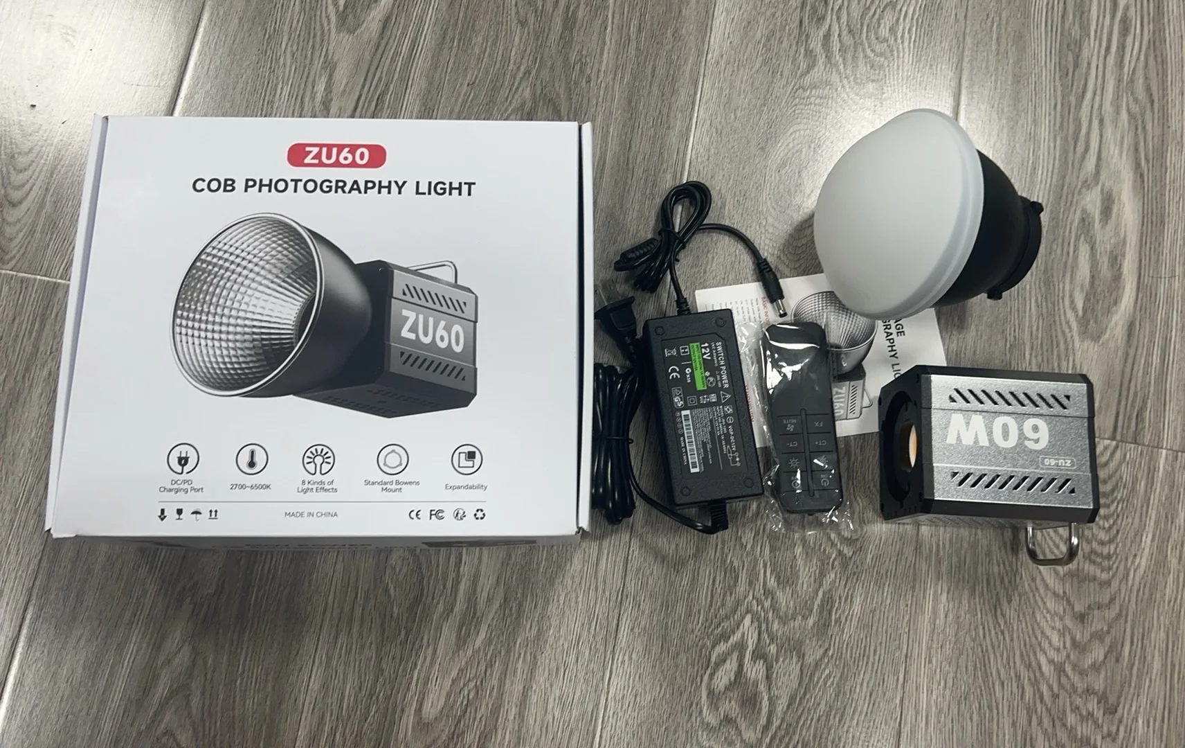 ポータブルZU60 60W COBフォトライト カメラ用スタジオ撮影用LEDライト
