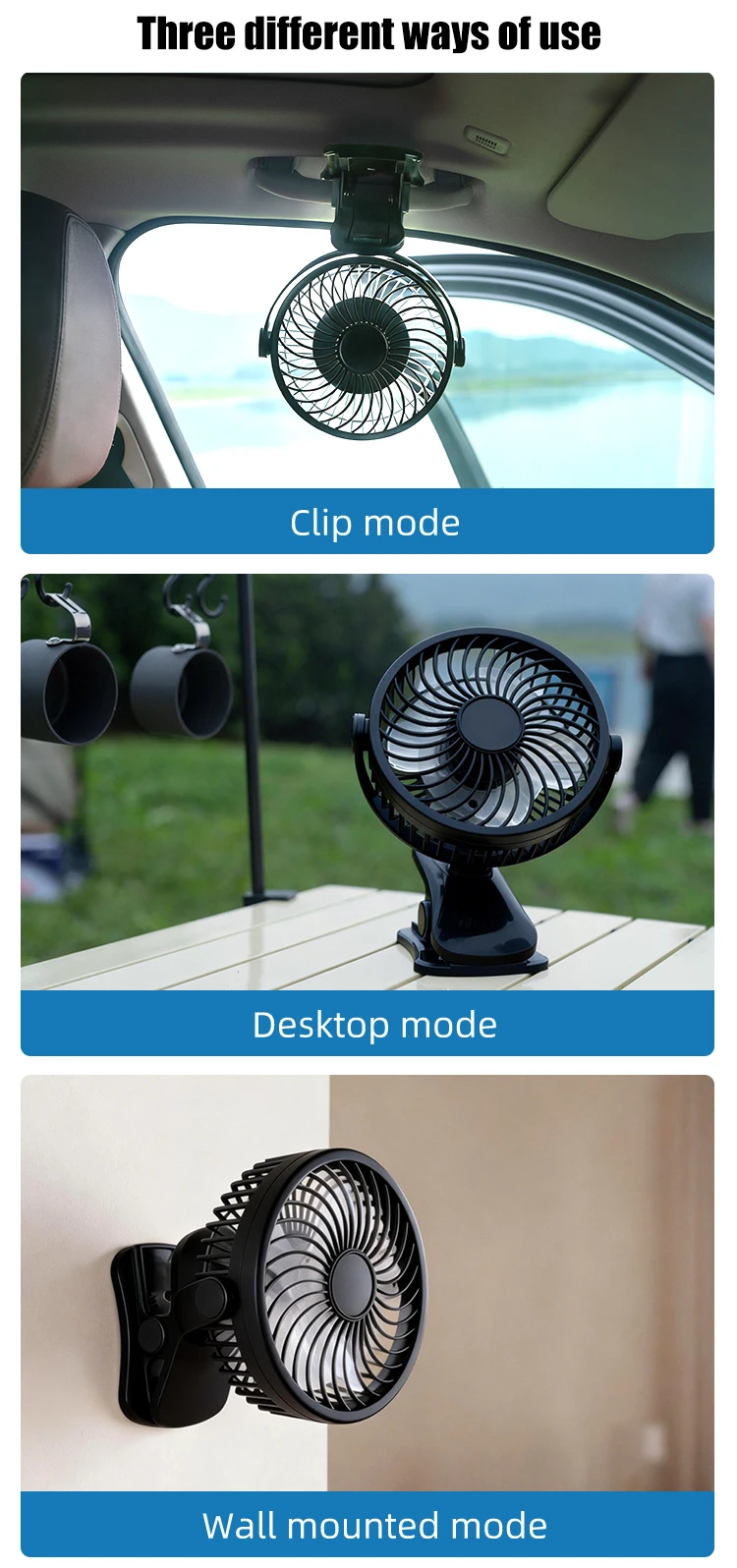 Usb Mini Clip Fan, Plastic, 4000mAh, Portable - detail 14