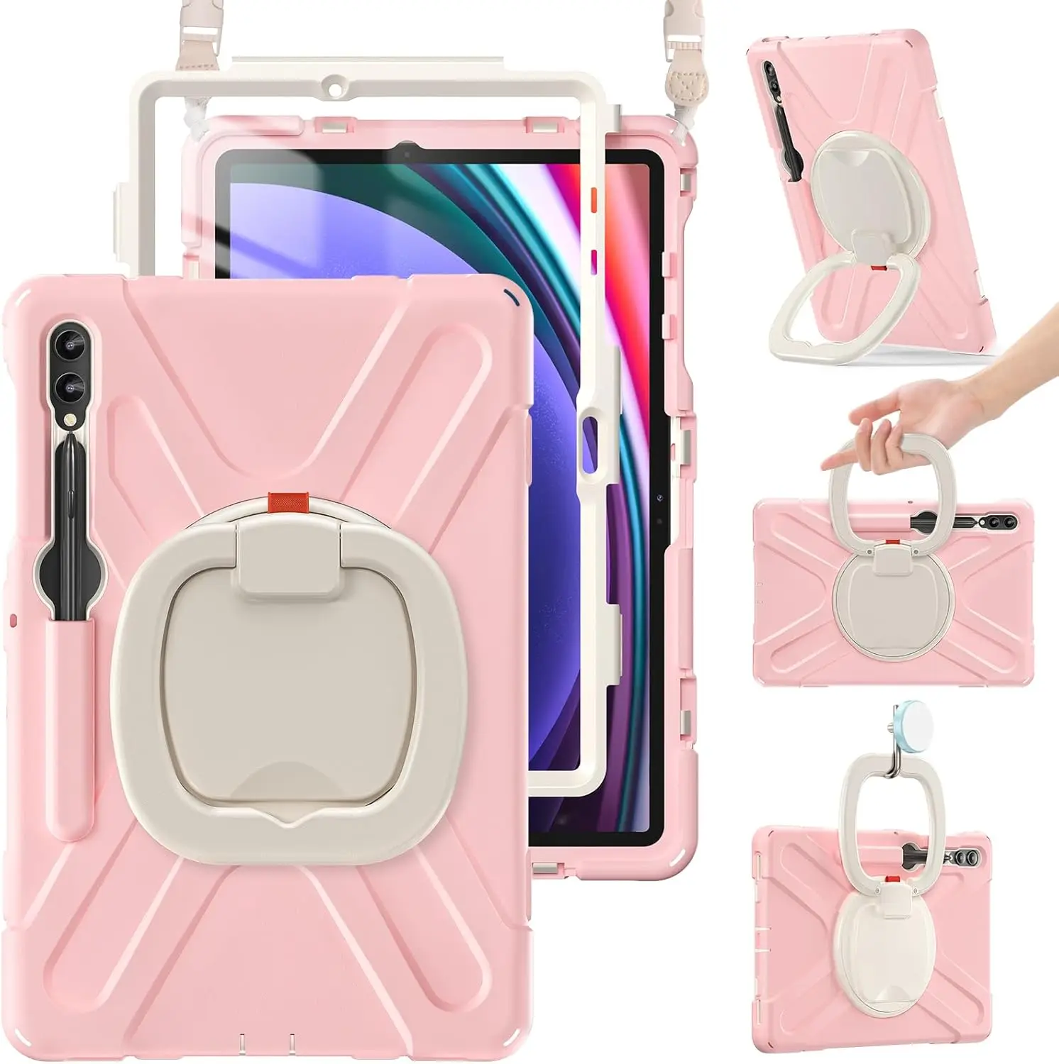 Case for Galaxy Tab S10+S9 FE+ S9+12.4 Inch Rugged Silicone Cover with Screen Protector Kickstand Shoulder Straps Pen Holder