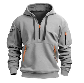 Loose Fashion Men's Hoodie Coat Jacket Zipper Multi-pocket Pullover Men's Sports Casual Coat