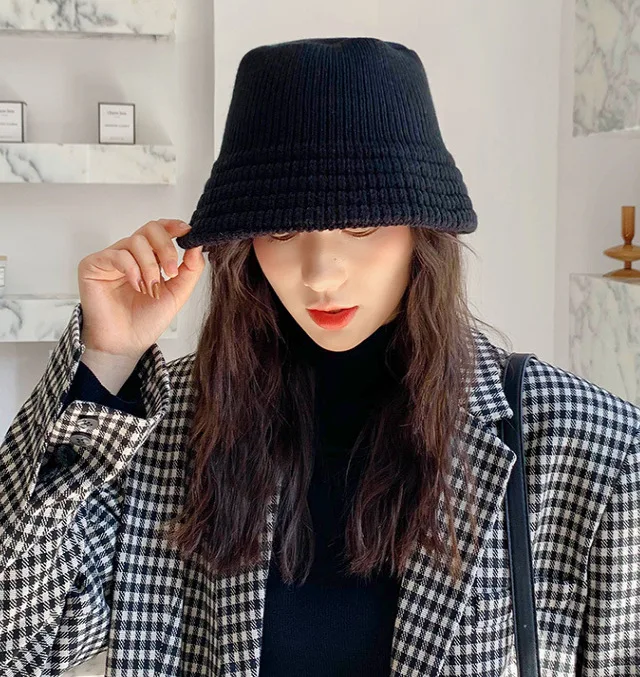 2021 Wholesale Custom With Logo Hats for Women Soft Knitted Warm Winter Hat  Trendy Thermal Fisherman Bucket Hat - Main Image
