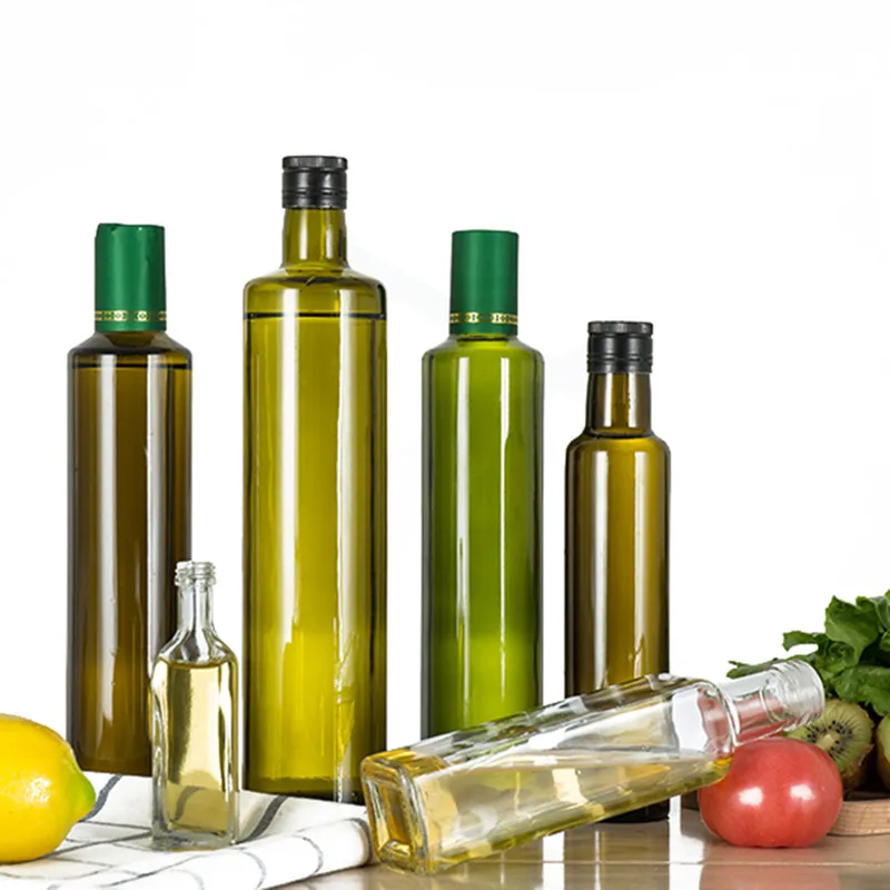 Clear Amber Green 100ml 250ml 500ml 750ml 1000ml Empty Square Round Marasca Glass Olive Oil Bottle With Cap