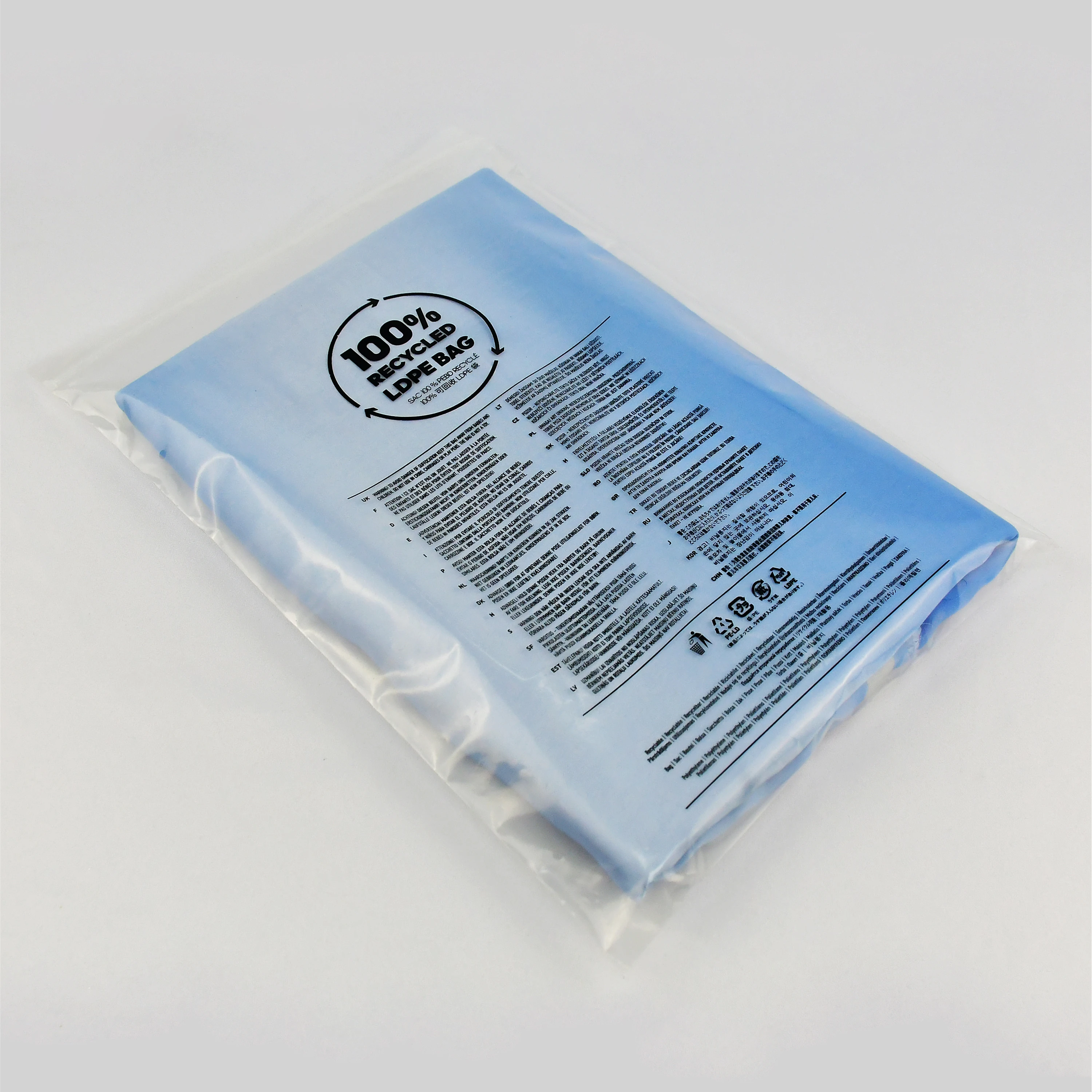 D2W biodegradable grs 100% recycled plastic zip bag for packing clothes logo custom printed zipper bags