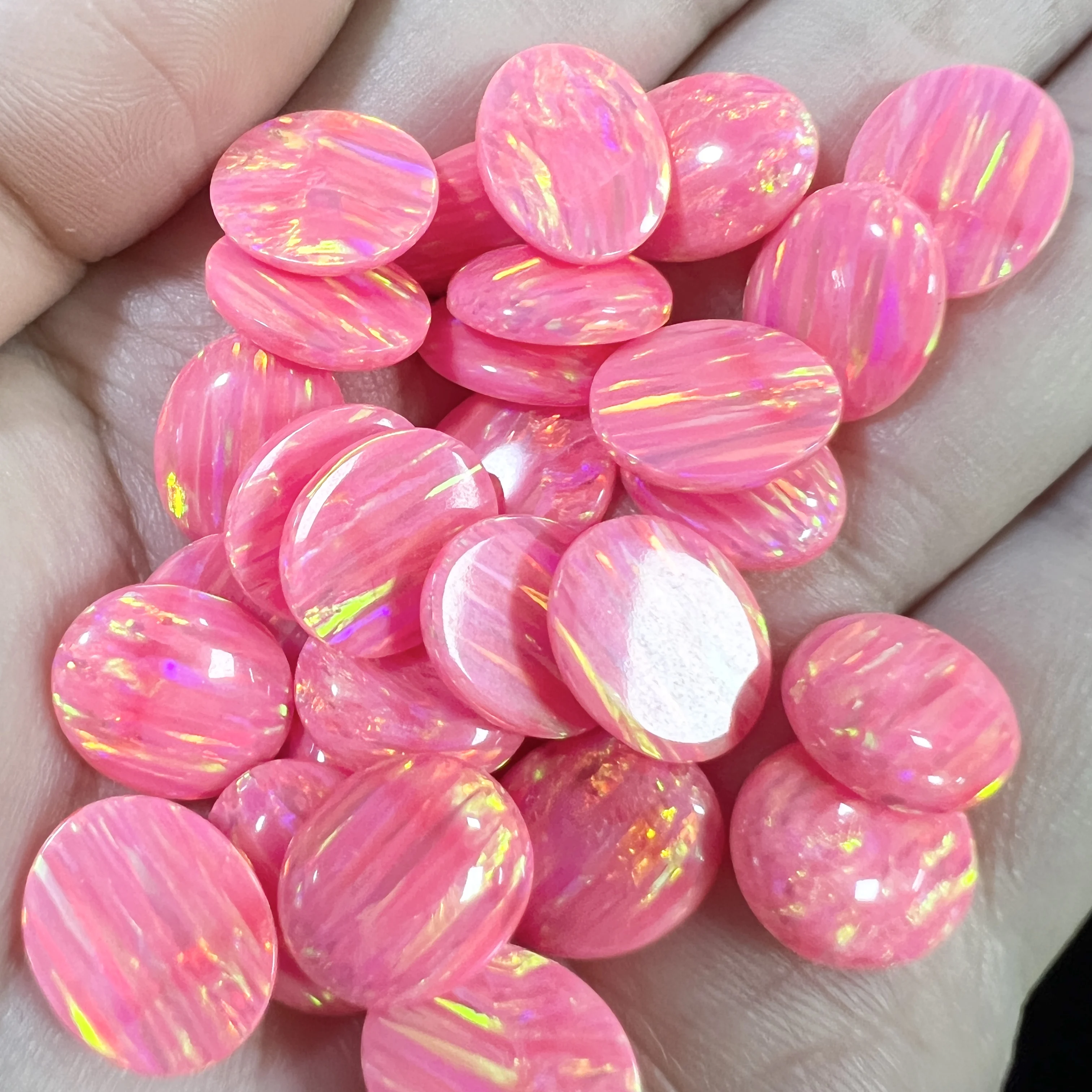 Loose 2024 Synthetic Aurora Opal Cabochon Doublets Light Pink Rainbow Colours and Coffin Shapes