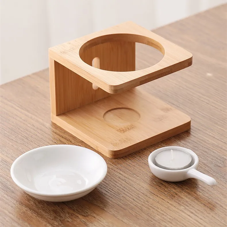 Eco-Friendly Home Aromatherapy Essential Oil Diffuser Ceramic Tealight Oven Candle Bamboo Fragrance Oil Burner Home Decoration