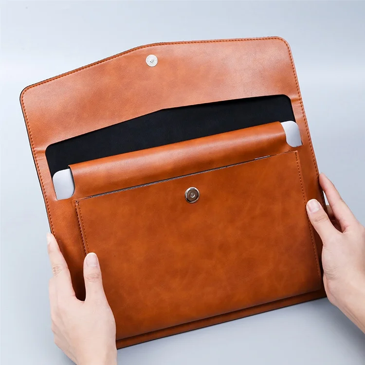 Custom Embossed Logo Waterproof PU Leather Luxury Document File Organizer Pouch Conference Bag for Business Men Women