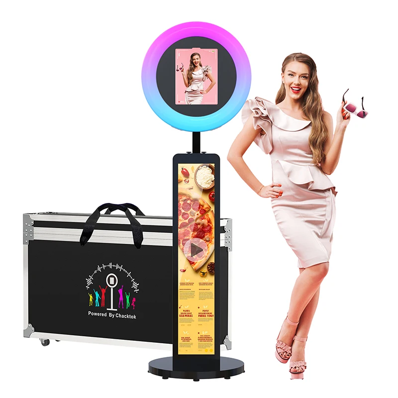 Top-Selling Selfie iPad Photo Booth with RGB Ring Light LCD Video Screen for Photography Party