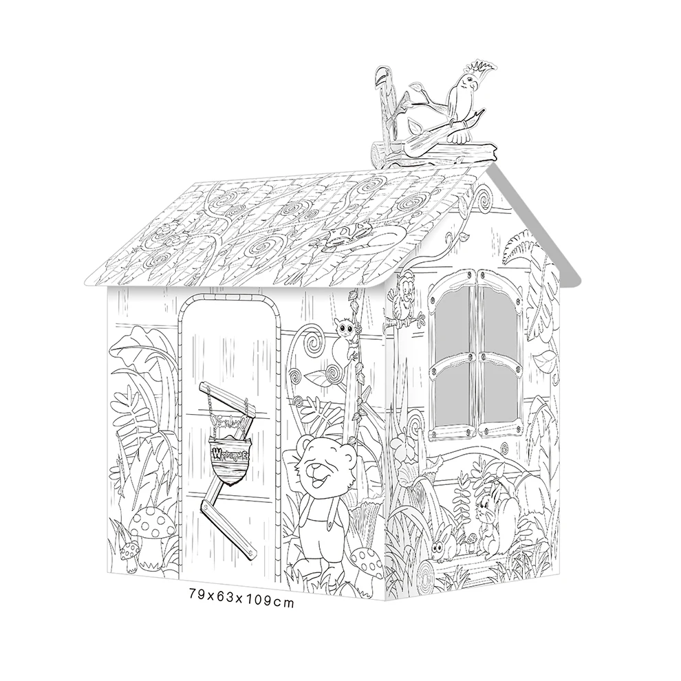 STONNY Maison En Carton à Colorier - Jeu Créatif Intérieur Extérieur 35x35x45 Cm