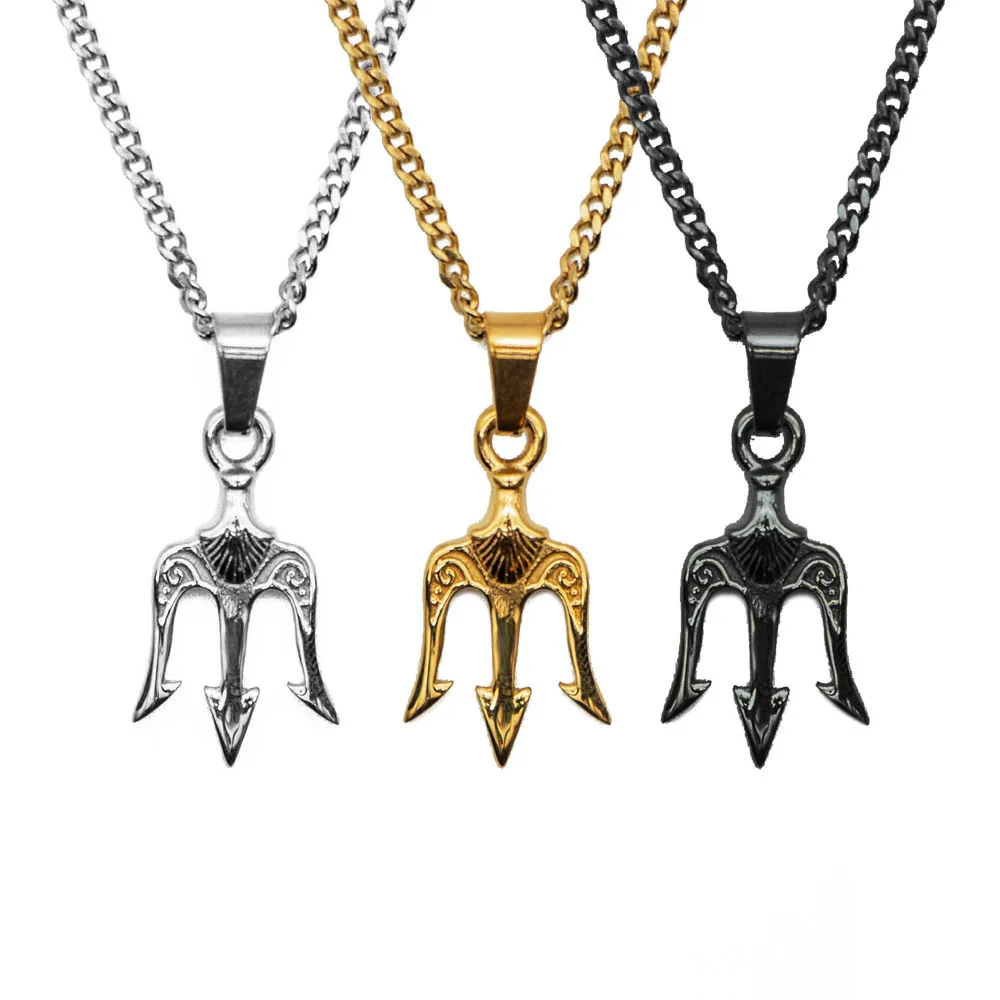 Collier Pendentif Trident En Titane Argenté - Cadeau Pour Homme - Ras Du Cou - Neuf Avec étiquettes