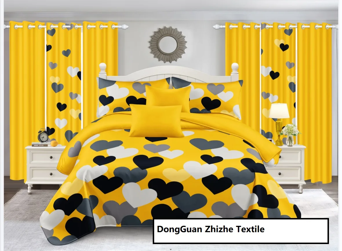 African Style Custom Multi Queen 10PCS Polyester Sheet and Curtain Bedding Set
