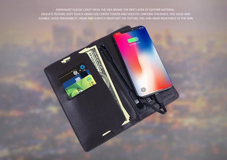 Hot Selling 4000mah Universal Mobile Phone Charger Wallet Leather Power