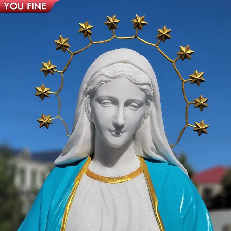 Outdoor Religious Natural White Marble Statue of Our Lady of Grace