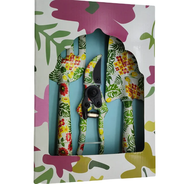 Printed Garden Tools Set Floral Lady's 3 Piece Hand Gardening Tools Set In Gift Boxs