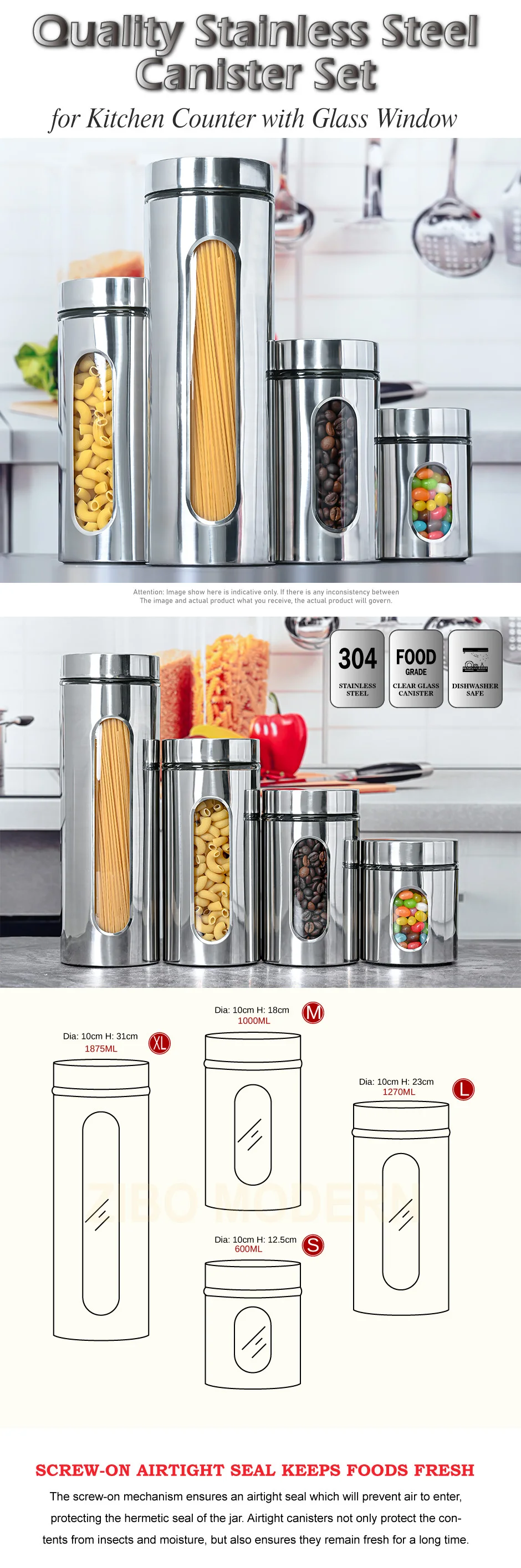 Quality Stainless Steel Canister Set for Kitchen Counter with