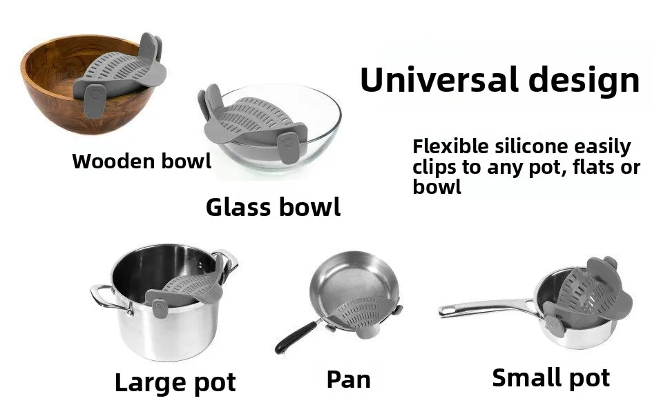 Creative New Style Kitchen Tools Waterproof Silicone Pot Edge Drainer Vegetable Noodle Water Filter Pouring Colander Strainer supplier