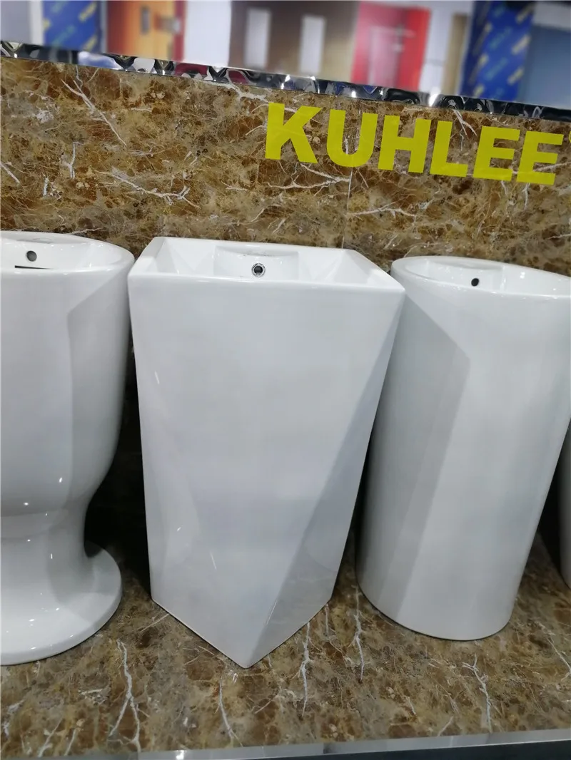 Diamond Shape Pedestal Sink Ceramic Floor Standing Wash Basin Pedestal Wash Basin Freestanding Bathroom
