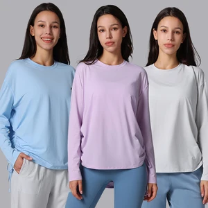 Women's Tops Quick Dry Breathable Drawstring Running Shirt Loose Sports T Shirts Pure Cotton Fitness Top Yoga Shirt for Women