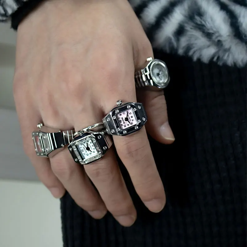 Montre Bague Femme Élastique JewelryWe - Cadran Analogique Quartz Avec Motifs Barbe | Cadeau Original Anniversaire