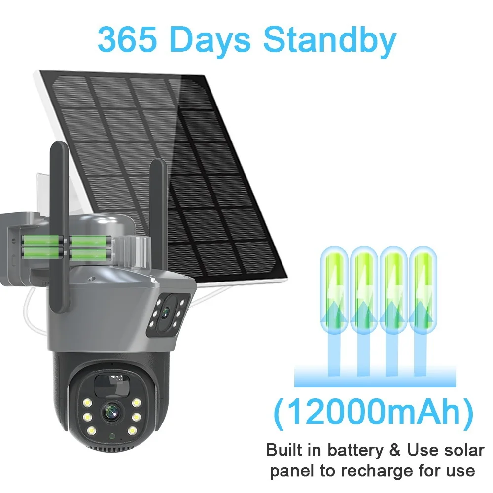 V380Pro Outdoor Dural Lens Waterproof Wide-angle Camera with Solar Binocular Smart Monitoring WiFi 4G PTZ Windproof Camera IP66