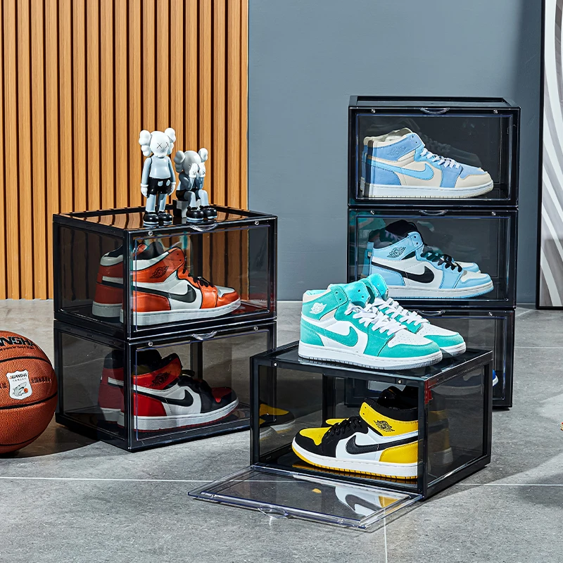 Clear Stackable Shoe Display Box with Magnetic Door Organizer OEM